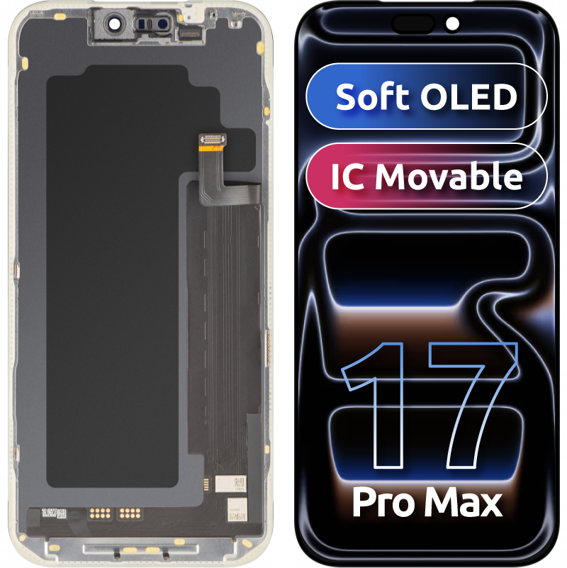 Display con Touchscreen MP compatibile con Apple iPhone 17 Pro Max, con Cornice, Versione Soft OLED FHD 120Hz IC Movable, Nero