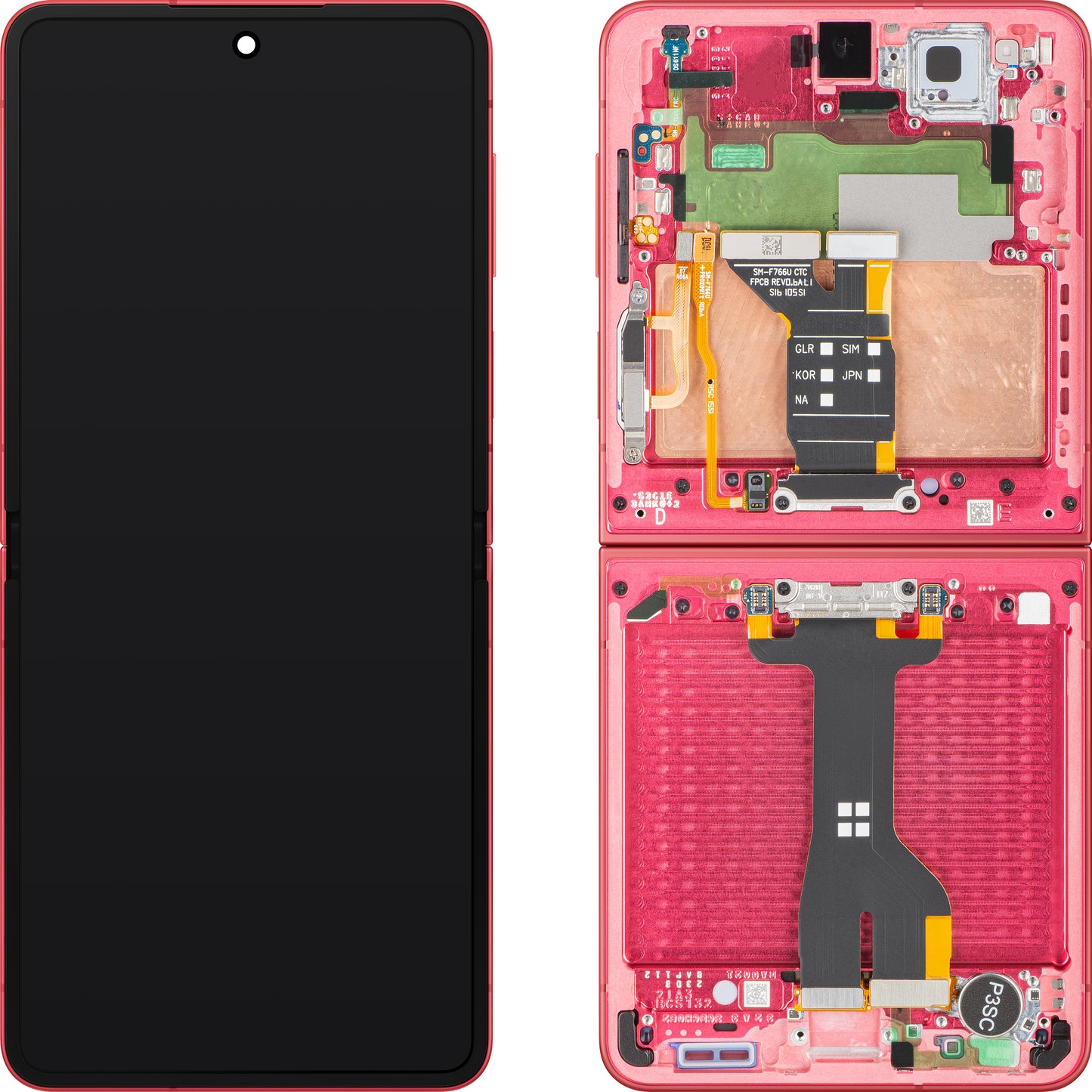 Display con Touchscreen Samsung Galaxy Z Flip7 F766, con Cornice, Sub Inner, Corallo (Coral Red), Service Pack GH82-37581D