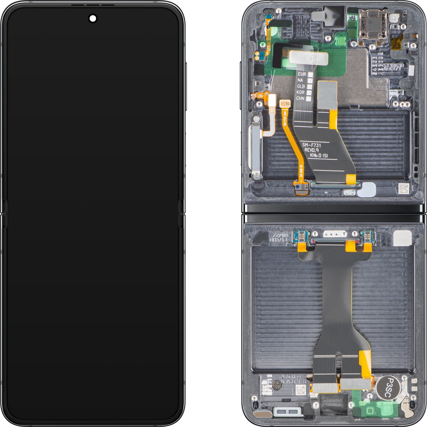 Display con Touchscreen Samsung Galaxy Z Flip5 F731, con Cornice, Sub Inner, Grigio (Graphite), Service Pack GH82-31827A