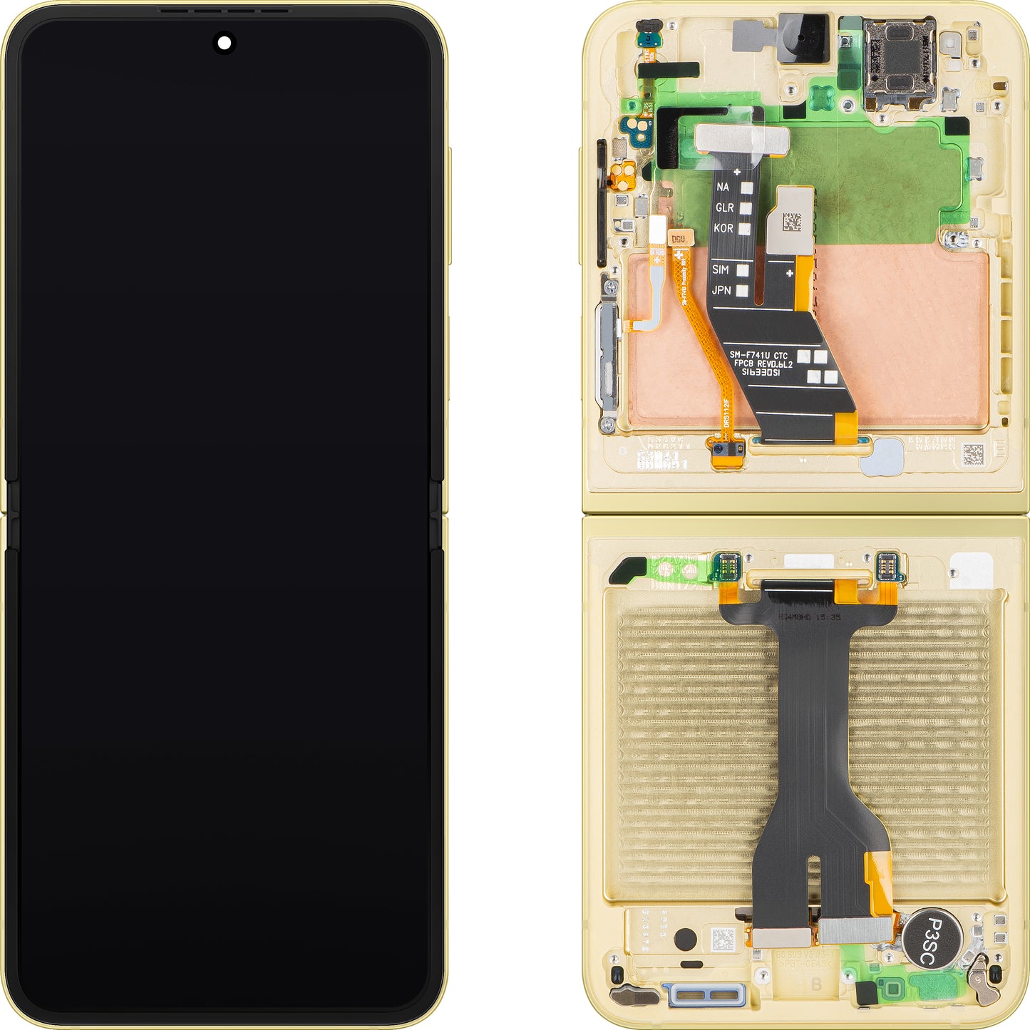 Display con Touchscreen Samsung Galaxy Z Flip6 F741, con Cornice, Sub Inner, Giallo, Service Pack GH82-35014B
