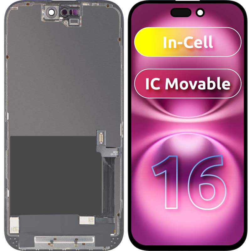 Display con Touchscreen ZY per Apple iPhone 16, con Cornice, Versione LCD In-Cell IC Movable, Nero