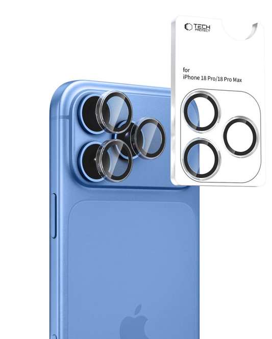 Pellicola protettiva per fotocamera posteriore Tech-Protect CamRing Fit+ per Apple iPhone 18 Pro / 18 Pro Max, vetro temperato, trasparente