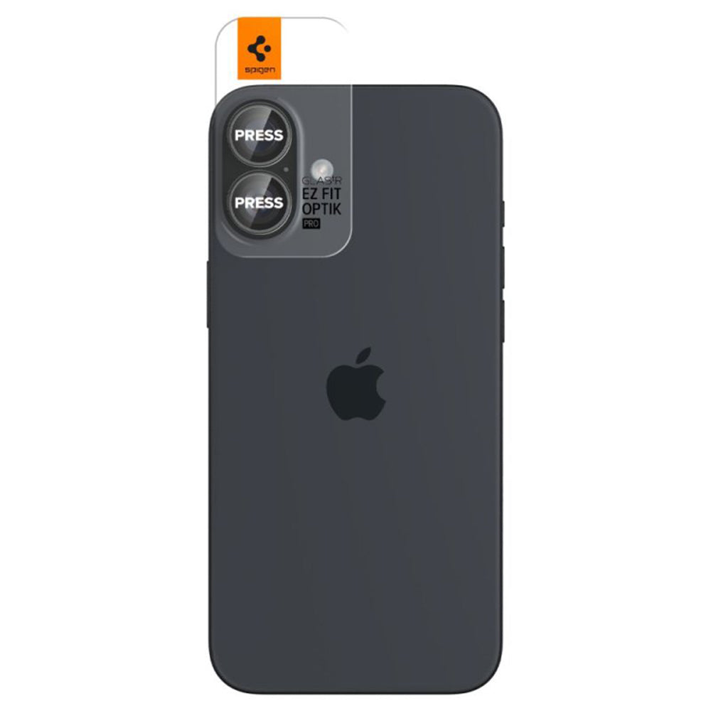 Spigen EZ FIT Pellicola protettiva per fotocamera posteriore per Apple iPhone 16 Plus / 16, protezione del vetro, set 2 pezzi, trasparente AGL07921