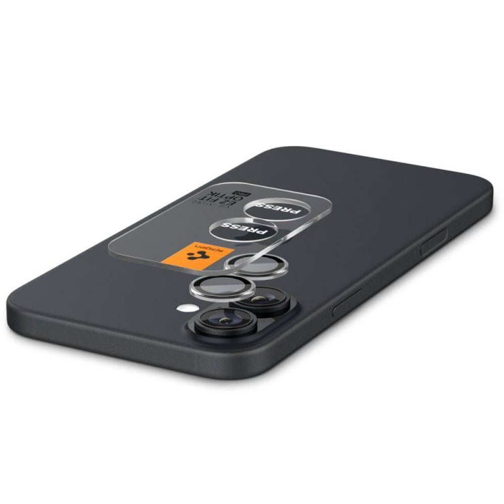 Spigen EZ FIT Pellicola protettiva per fotocamera posteriore per Apple iPhone 16 Plus / 16, protezione del vetro, set 2 pezzi, trasparente AGL07921