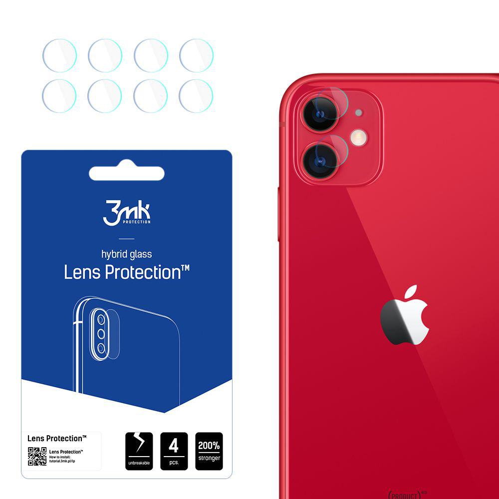 Pellicola protettiva per fotocamera posteriore 3MK Protection per Apple iPhone 11, Vetro Flessibile, Set da 4 pezzi, Trasparente