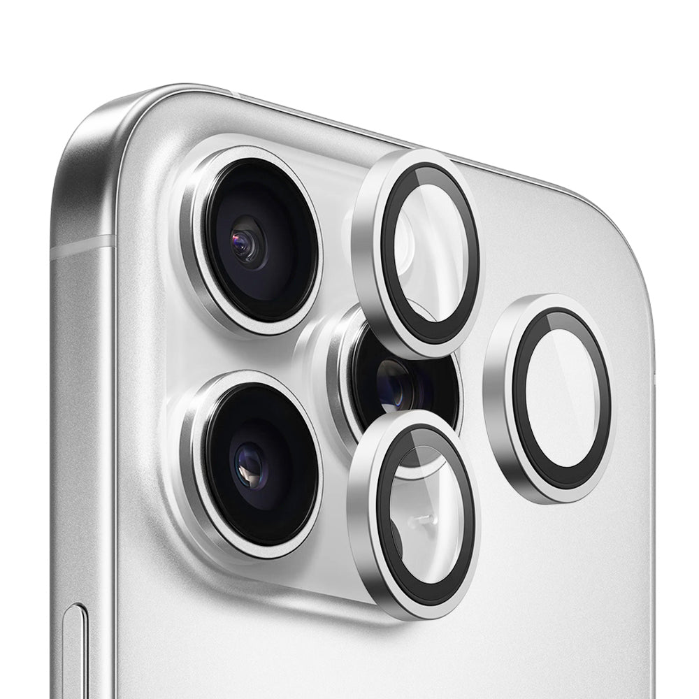 Pellicola protettiva per fotocamera posteriore Blueo Metal Frame per Apple iPhone 16 Pro Max / 16 Pro, vetro temperato, argento