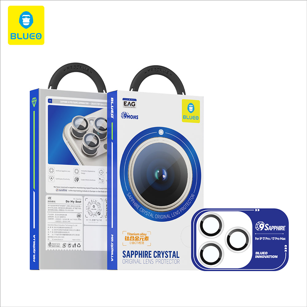 Pellicola Protettiva Posteriore Blueo Sapphire Crystal per Apple iPhone 17 Pro Max / 17 Pro, Vetro Temperato, Blu Scuro