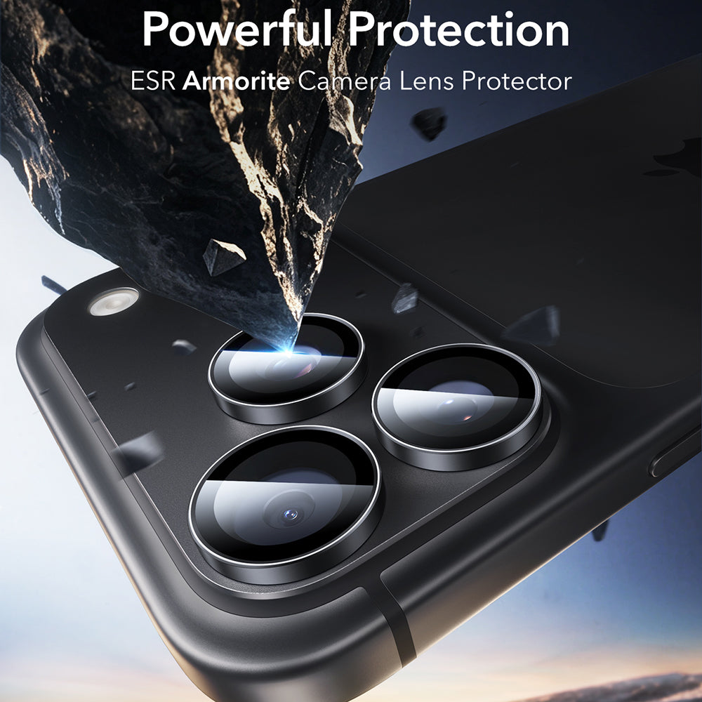 Pellicola protettiva per fotocamera posteriore ESR Armorite per Apple iPhone 18 Pro / 18 Pro max, vetro temperato, set da 2 pezzi, nero