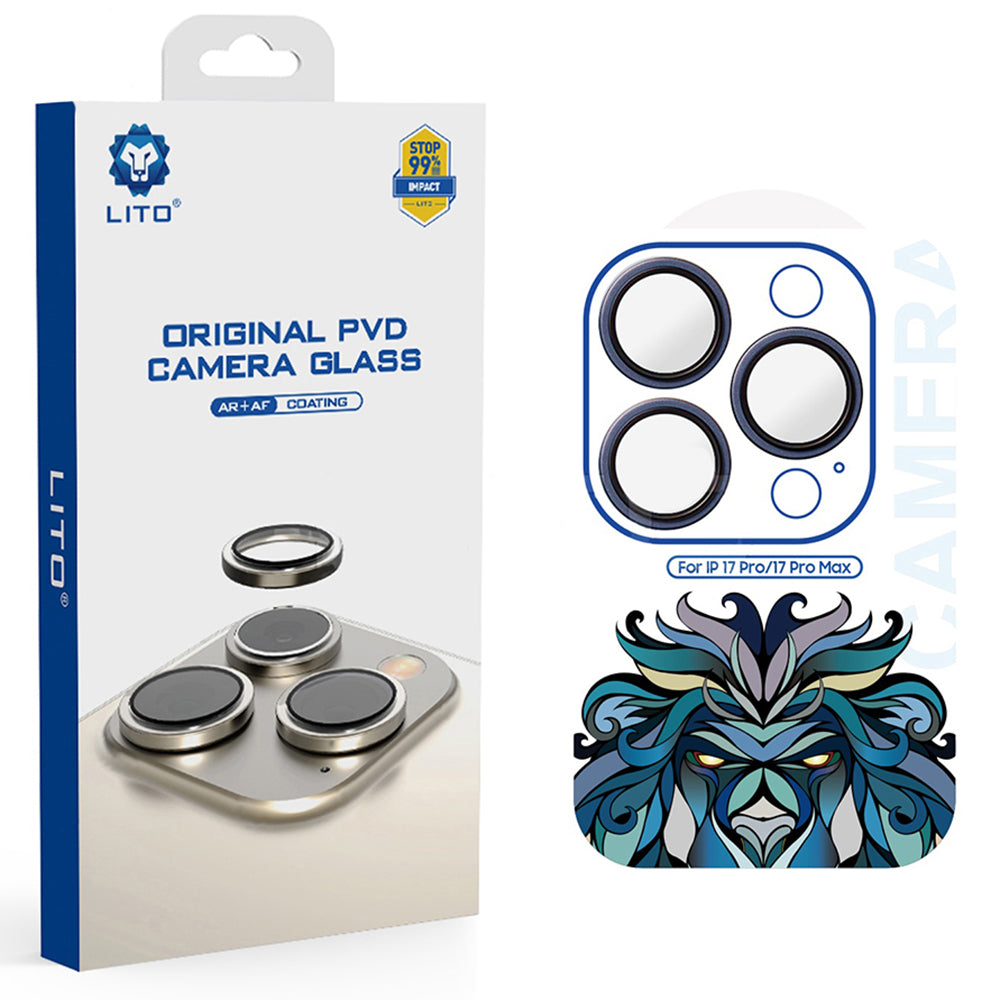 Pellicola protettiva Lito Titanium AR per fotocamera posteriore per Apple iPhone 17 Pro Max / 17 Pro, Vetro Temperato, Blu
