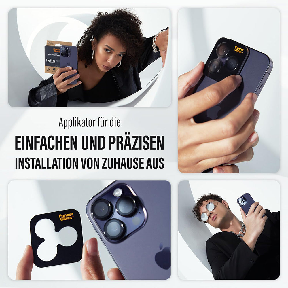 Pellicola protettiva per Fotocamera Posteriore PanzerGlass Hoops per Apple iPhone 16 Pro Max / 16 Pro, Vetro Temperato, Nero