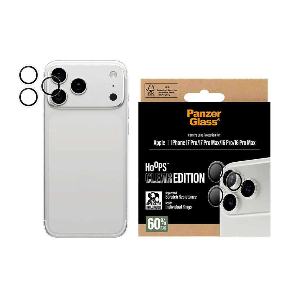 Pellicola protettiva per Fotocamera Posteriore PanzerGlass Hoops per Apple iPhone 17 Pro, Vetro Temperato, Trasparente