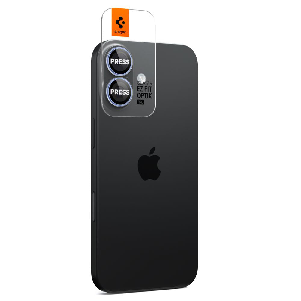 Pellicola protettiva per fotocamera posteriore Spigen GlastR EZ FIT Optik Pro per Apple iPhone 17 / 16 Plus / 16, vetro temperato, set da 2 pezzi, blu