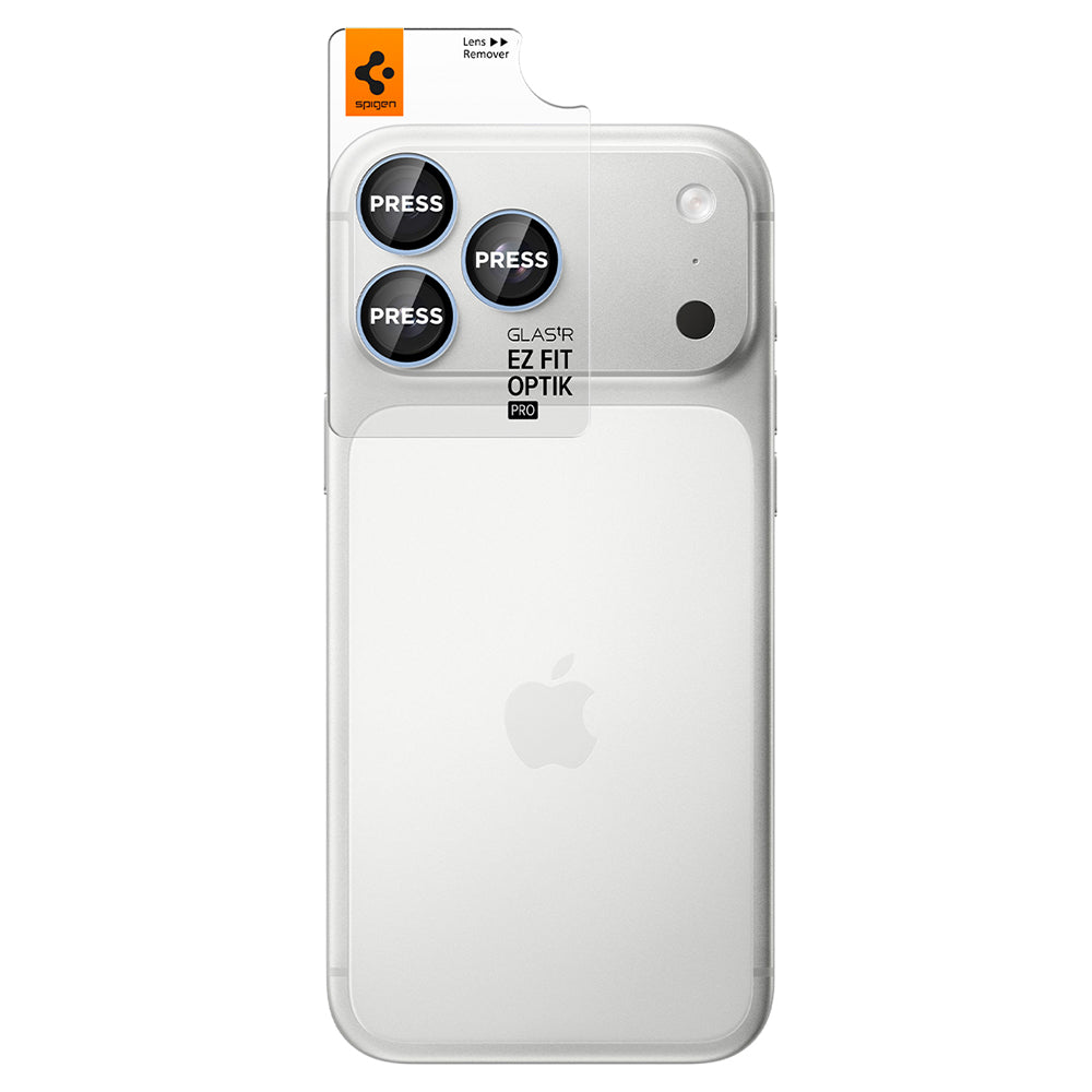 Pellicola protettiva per fotocamera posteriore Spigen GlastR EZ FIT Optik Pro per Apple iPhone 18 Pro / 18 Pro Max, vetro temperato, set da 2 pezzi, blu AGL12045