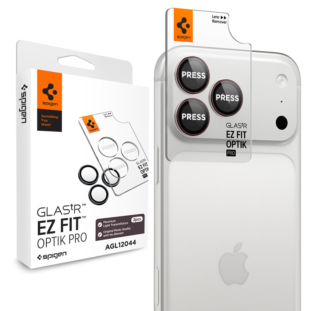 Pellicola protettiva per fotocamera posteriore Spigen GlastR EZ FIT Optik Pro per Apple iPhone 18 Pro / 18 Pro Max, vetro temperato, set da 2 pezzi, bordeaux