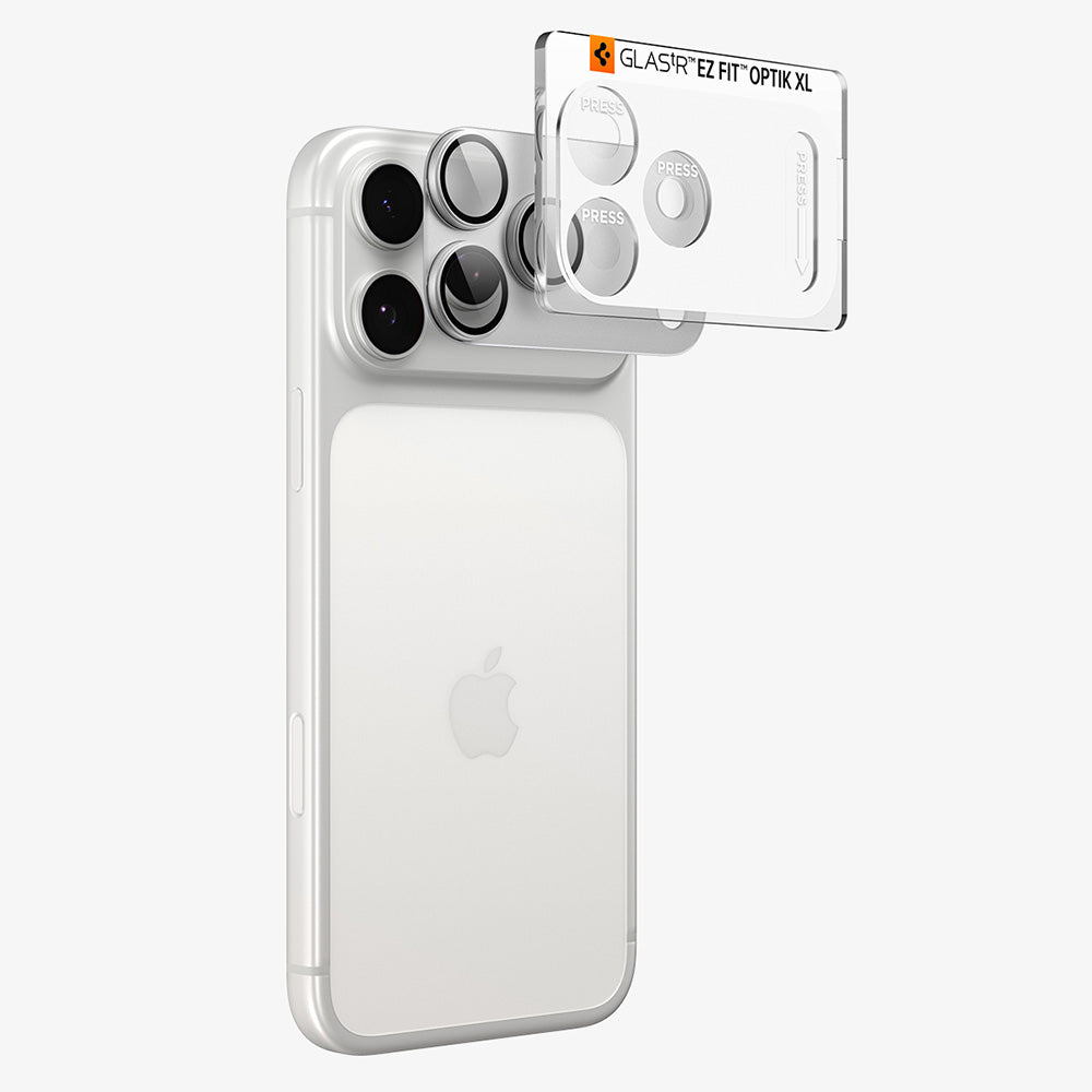 Pellicola protettiva per fotocamera posteriore Spigen GlastR EZ FIT Optik Pro XL per Apple iPhone 18 Pro, Vetro temperato, Argento AGL12038