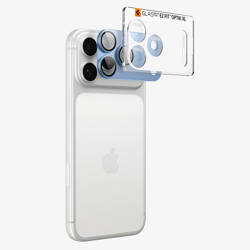 Pellicola protettiva per fotocamera posteriore Spigen GlastR EZ FIT Optik Pro XL per Apple iPhone 18 Pro, vetro temperato, blu AGL12037