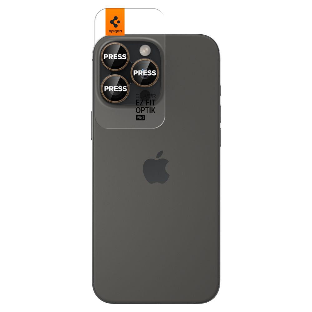 Pellicola protettiva per Fotocamera Posteriore Spigen GlastR EZ FIT Optik Pro per Apple iPhone 16 Pro, Vetro Temperato, Set 2 pezzi, Bronzo AGL08862