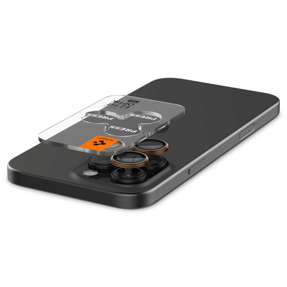 Pellicola protettiva per Fotocamera Posteriore Spigen GlastR EZ FIT Optik Pro per Apple iPhone 16 Pro, Vetro Temperato, Set 2 pezzi, Bronzo AGL08862