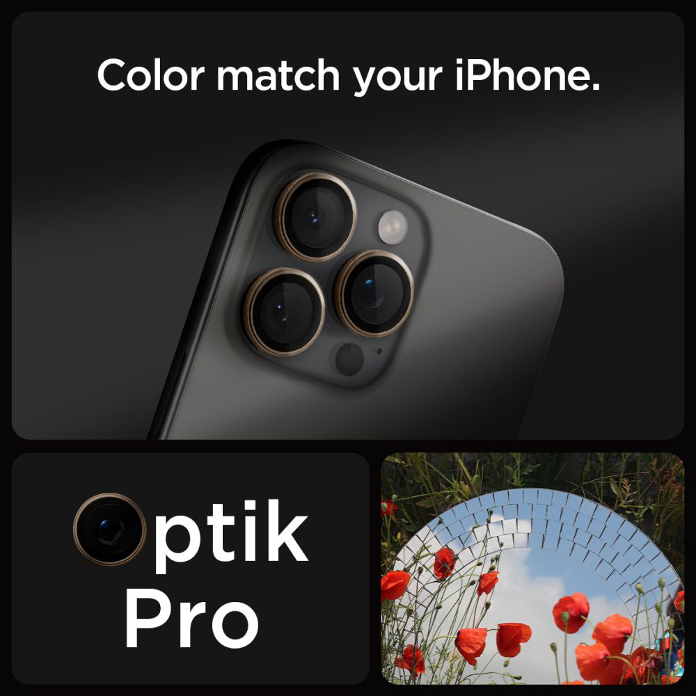 Pellicola protettiva per Fotocamera Posteriore Spigen GlastR EZ FIT Optik Pro per Apple iPhone 16 Pro, Vetro Temperato, Set 2 pezzi, Bronzo AGL08862