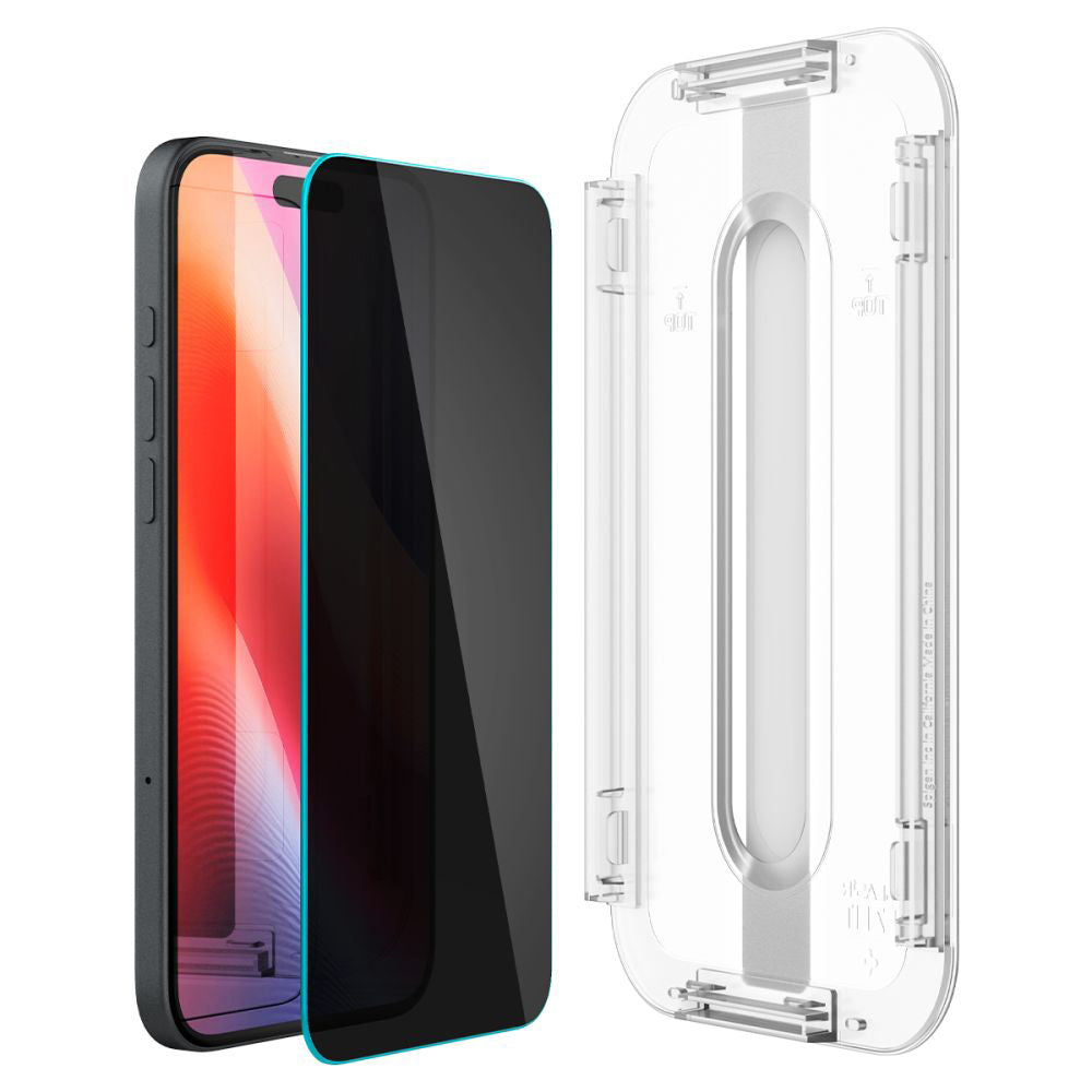 Pellicola Protettiva Schermo Privacy Spigen GlastR EZ FIT per Apple iPhone 16 / 15, Vetro Temperato, Full Glue, Set 2 pezzi AGL06905