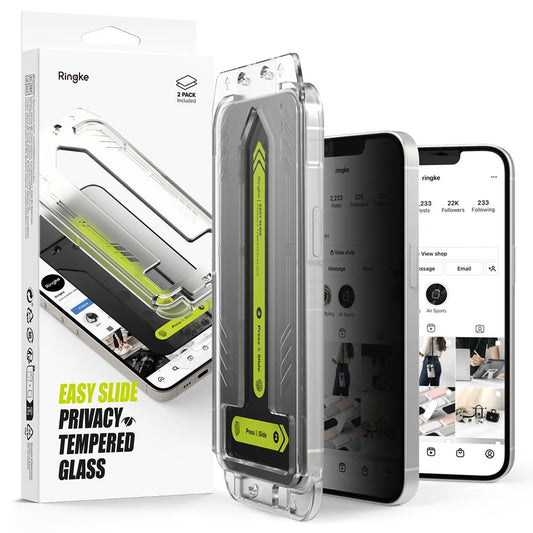 Pellicola Protettiva Schermo Privacy Ringke Easy Slide per Apple iPhone 16e / 14 / 13 Pro / 13, Vetro Temperato, Full Glue, Set 2 pezzi