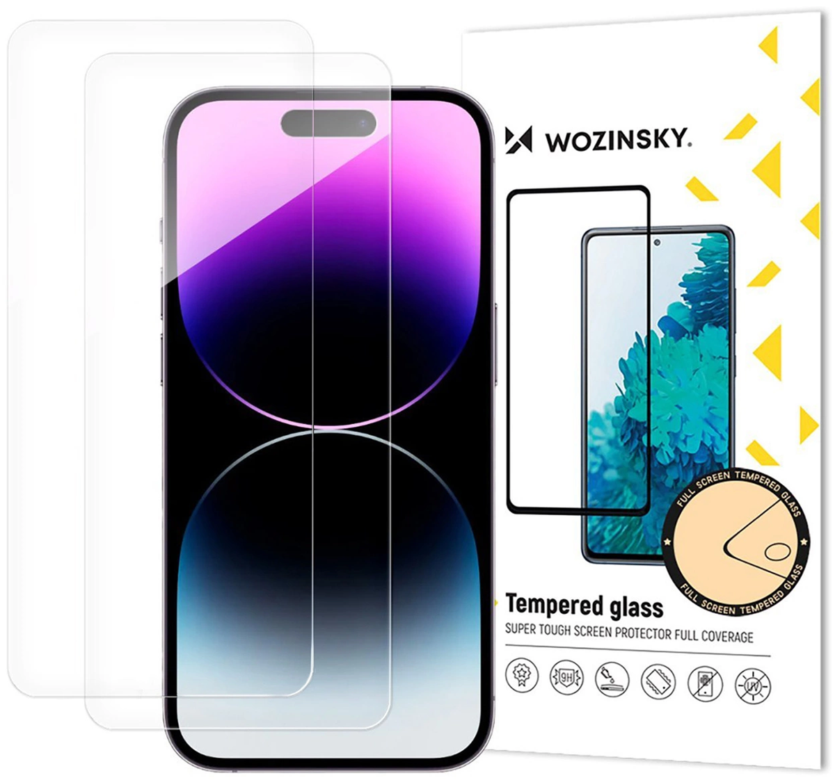 Pellicola protettiva per schermo WZK per Apple iPhone 18 Pro / 17 Pro / 16 Pro, vetro temperato, Full Glue, set da 2 pezzi