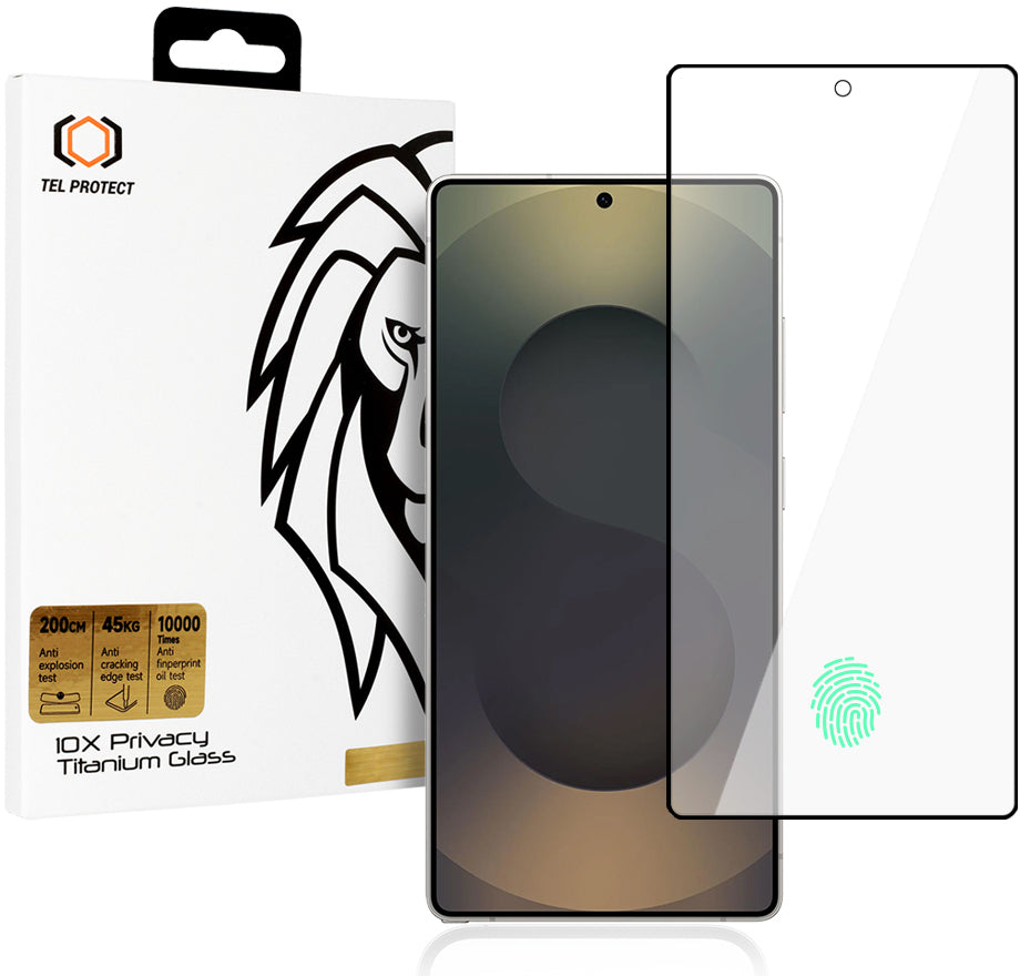 Pellicola protettiva Privacy Tel Protect 10X Plus Titanium per Samsung Galaxy S25 Ultra S938, Vetro Temperato, Full Glue