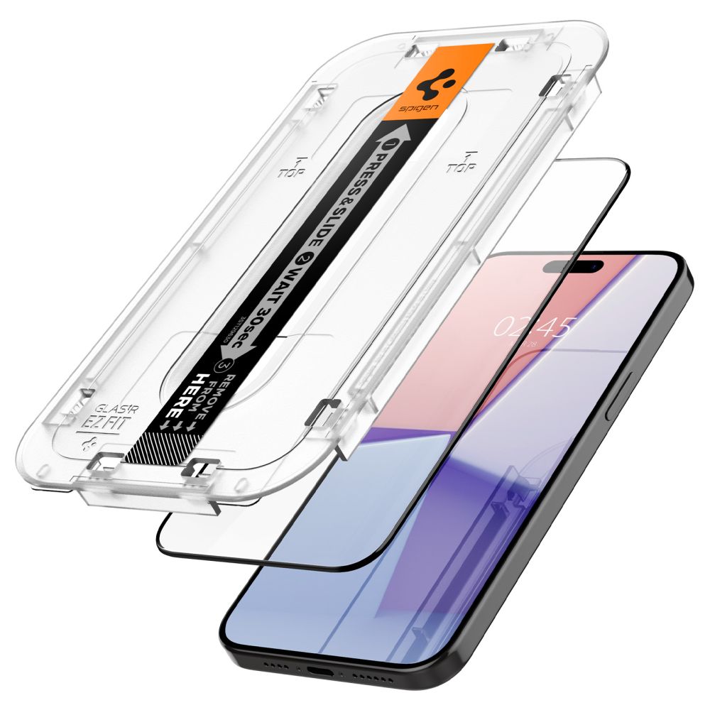 Spigen EZ FIT Screen Protector per Apple iPhone 15, vetro schermato, colla completa, 2,5D, compatibile con la custodia, nero AGL06908 AGL06908