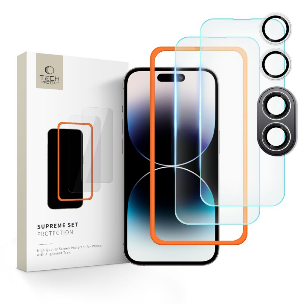 Tech-Protect Supreme Pellicola protettiva dello schermo posteriore e della fotocamera per Apple iPhone 16 Plus, protezione del vetro, colla completa
