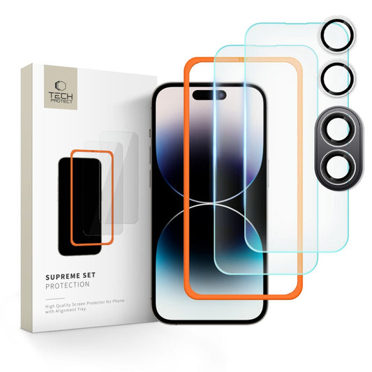 Tech-Protect Supreme Pellicola protettiva dello schermo posteriore e della fotocamera per Apple iPhone 16 Plus, protezione del vetro, colla completa