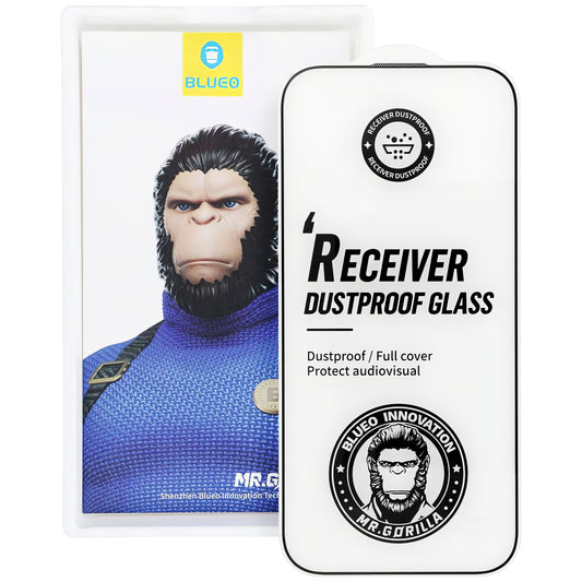 Mr Monkey Glass Receiver Protezione dello schermo antipolvere per Apple iPhone 16 Pro, vetro schermato, colla completa, 5D, nero