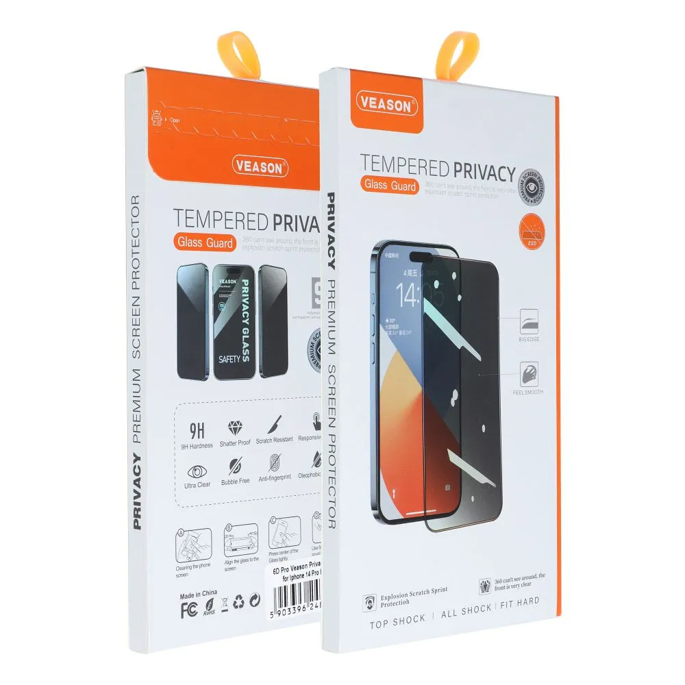 Pellicola Protettiva Schermo Privacy Veason per Apple iPhone 17 Pro Max, Vetro Temperato, Full Glue, 6D