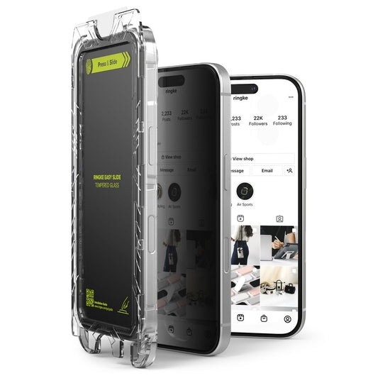 Protezione dello schermo per la privacy Ringke Easy Slide per Apple iPhone 16 Pro, protezione del vetro, colla completa, set di 2 pezzi