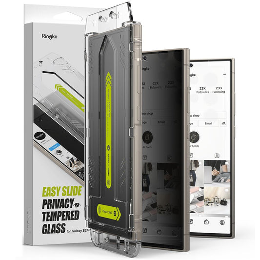 Protezione dello schermo della privacy Ringke Easy Slide per Samsung Galaxy S24 Ultra S928, schermo di vetro, colla completa, set 2 pezzi