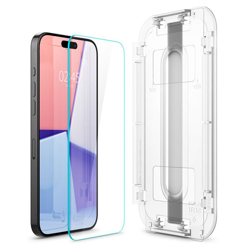 Pellicola protettiva per schermo Spigen GlastR EZ FIT per Apple iPhone 15 Pro, Vetro temperato, Full Glue, Set 2 pezzi AGL06892
