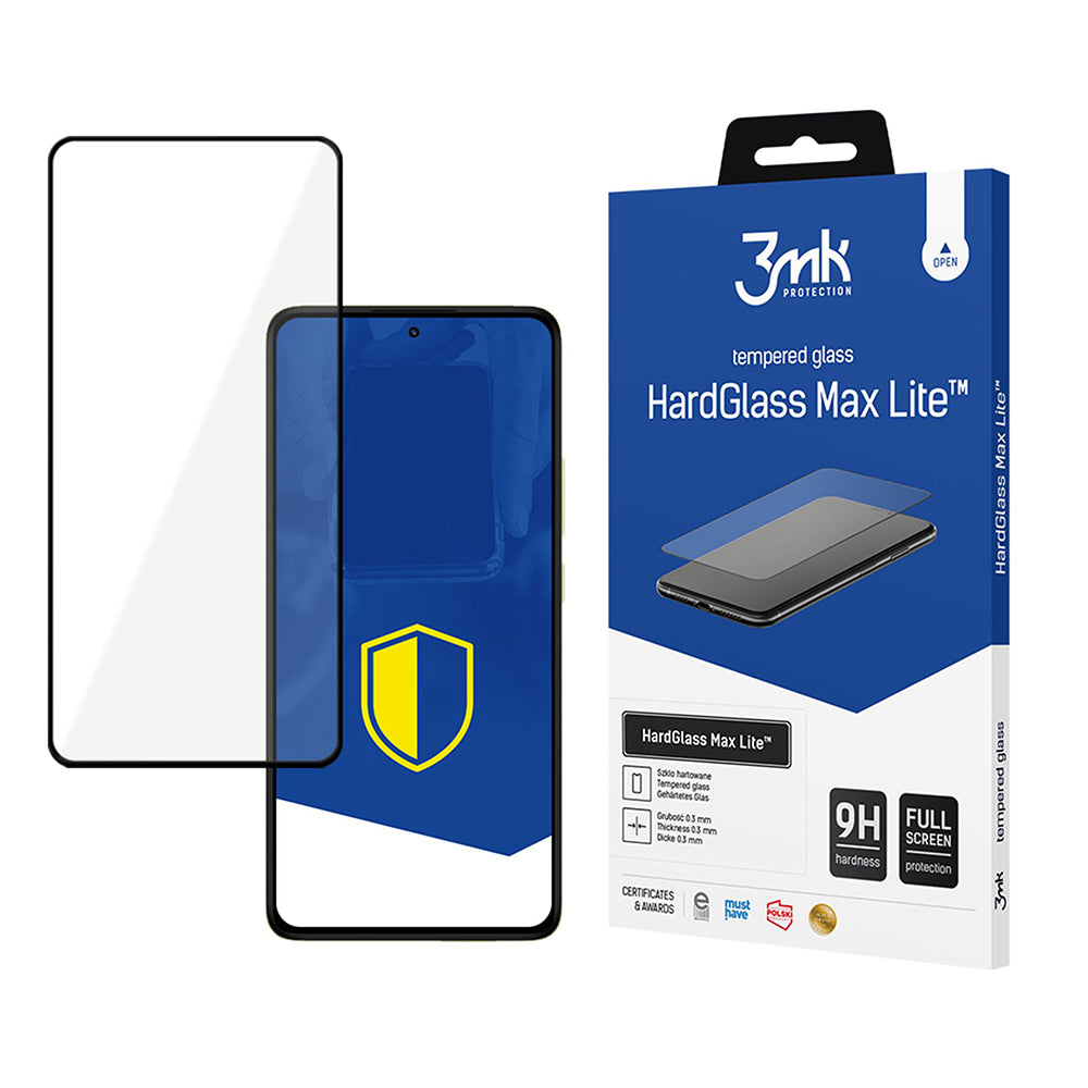 Pellicola protettiva per schermo 3MK HardGlass Max Lite per Xiaomi Redmi Note 14 Pro 4G / Note 14 Pro+ 5G, Vetro temperato, Full Glue, Nero