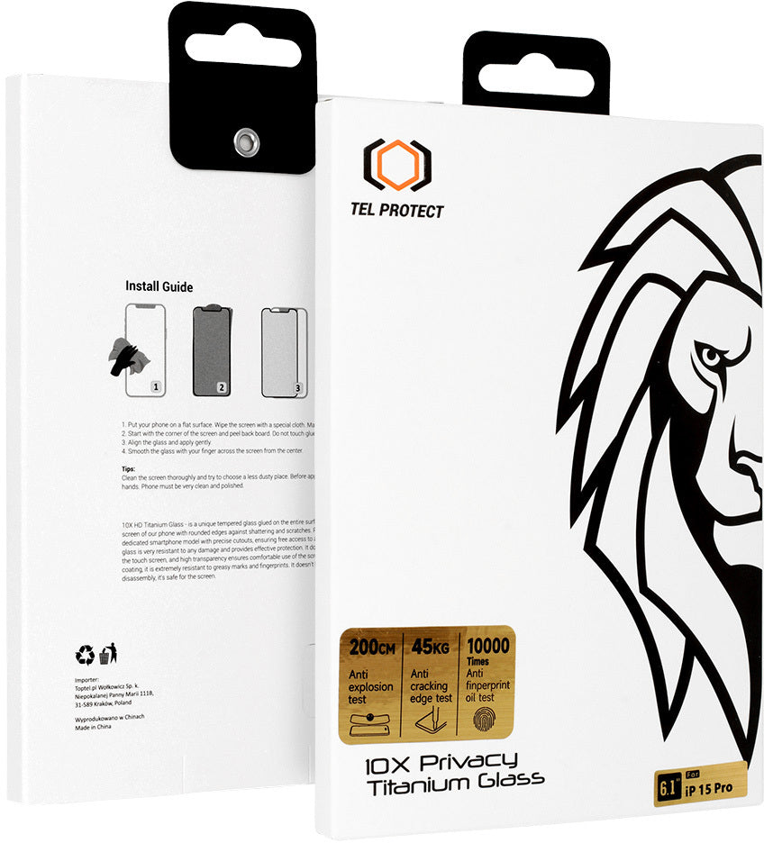 Pellicola protettiva Privacy Tel Protect 10X Plus Titanium per Samsung Galaxy S25 Ultra S938, Vetro Temperato, Full Glue