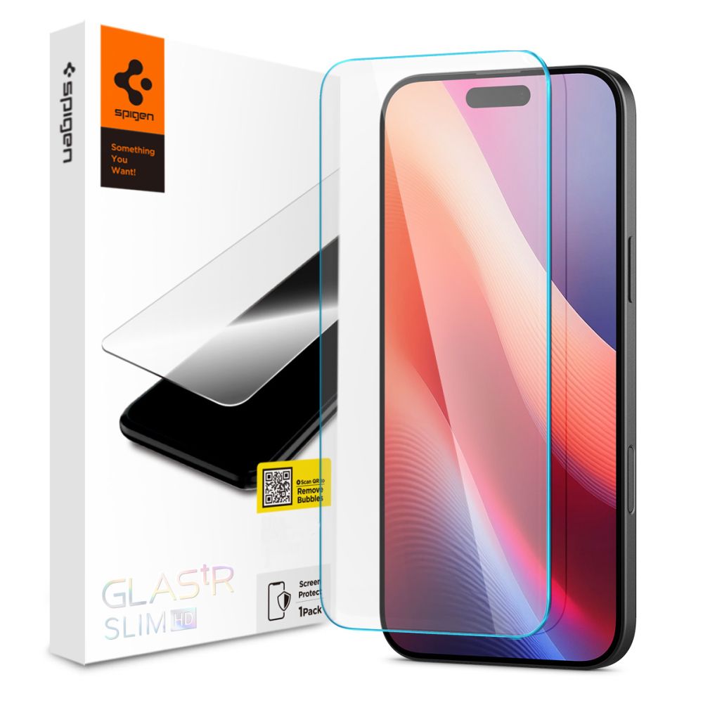 Pellicola Protettiva Schermo Spigen GlastrR Slim HD per Apple iPhone 16 / 15, Vetro Temperato, Full Glue, 2.5D AGL06910