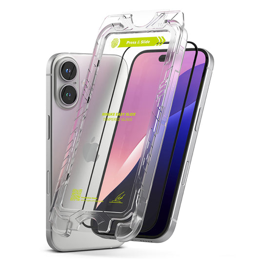 Ringke Easy Slide Screen Protector per Apple iPhone 16 Plus / 15 Plus, protezione in vetro, colla completa, set 2 pezzi, nero
