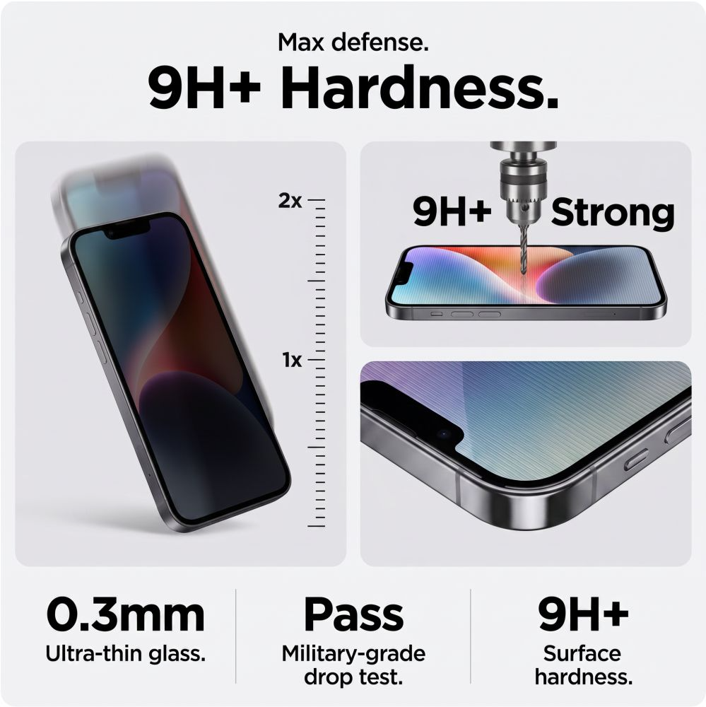 Pellicola protettiva per schermo Privacy Tech-Protect OneTouch per Apple iPhone 18 Pro, Vetro temperato, Full Glue, Set 2 pezzi