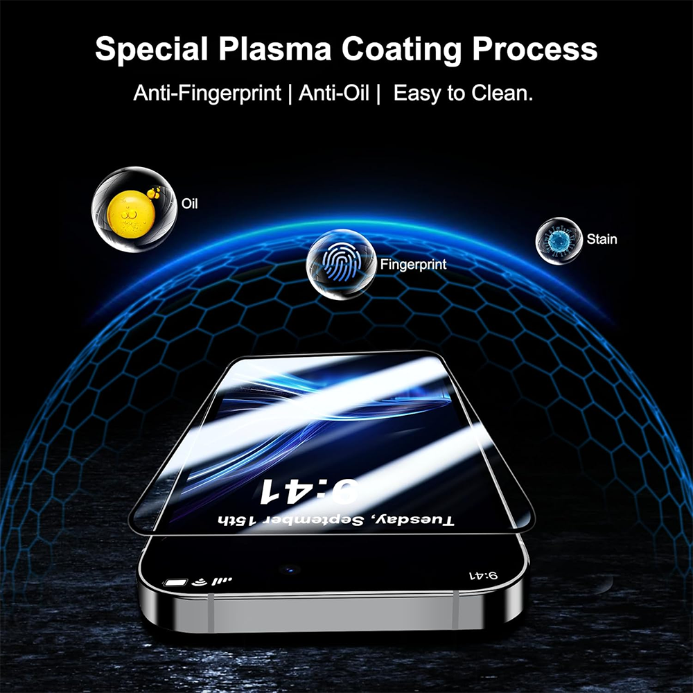 Pellicola protettiva per schermo Blueo Anti-Broken per Apple iPhone 17 Pro Max / 16 Pro Max, Vetro temperato, Full Glue, Nero
