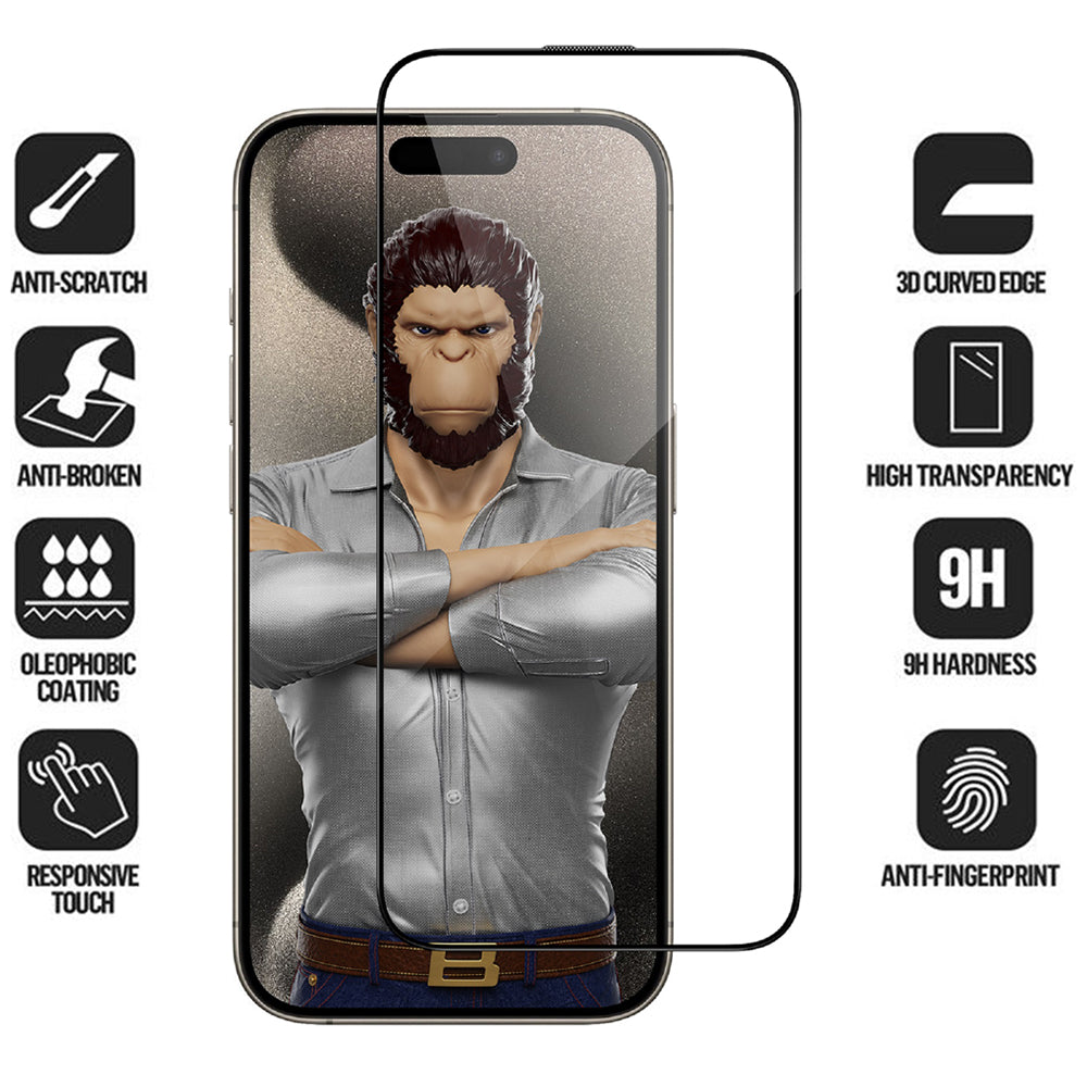 Pellicola protettiva per schermo Blueo HD per Apple iPhone 16 Pro Max, Vetro temperato, Full Glue, 3D, Nero