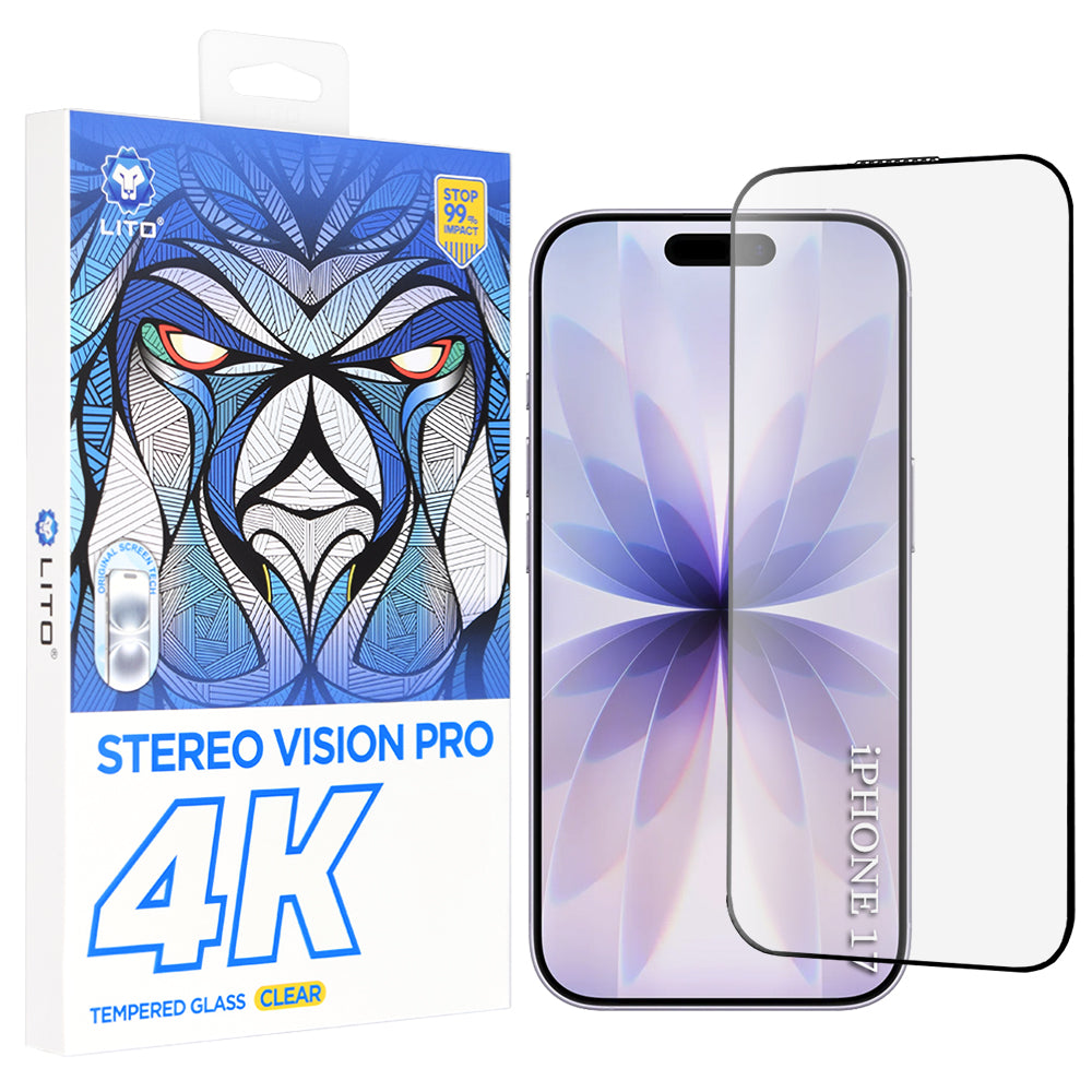 Pellicola Protettiva Schermo Lito D+ Max 4K per Apple iPhone 17 / 16 Pro, Vetro Temperato, Full Glue, Nera