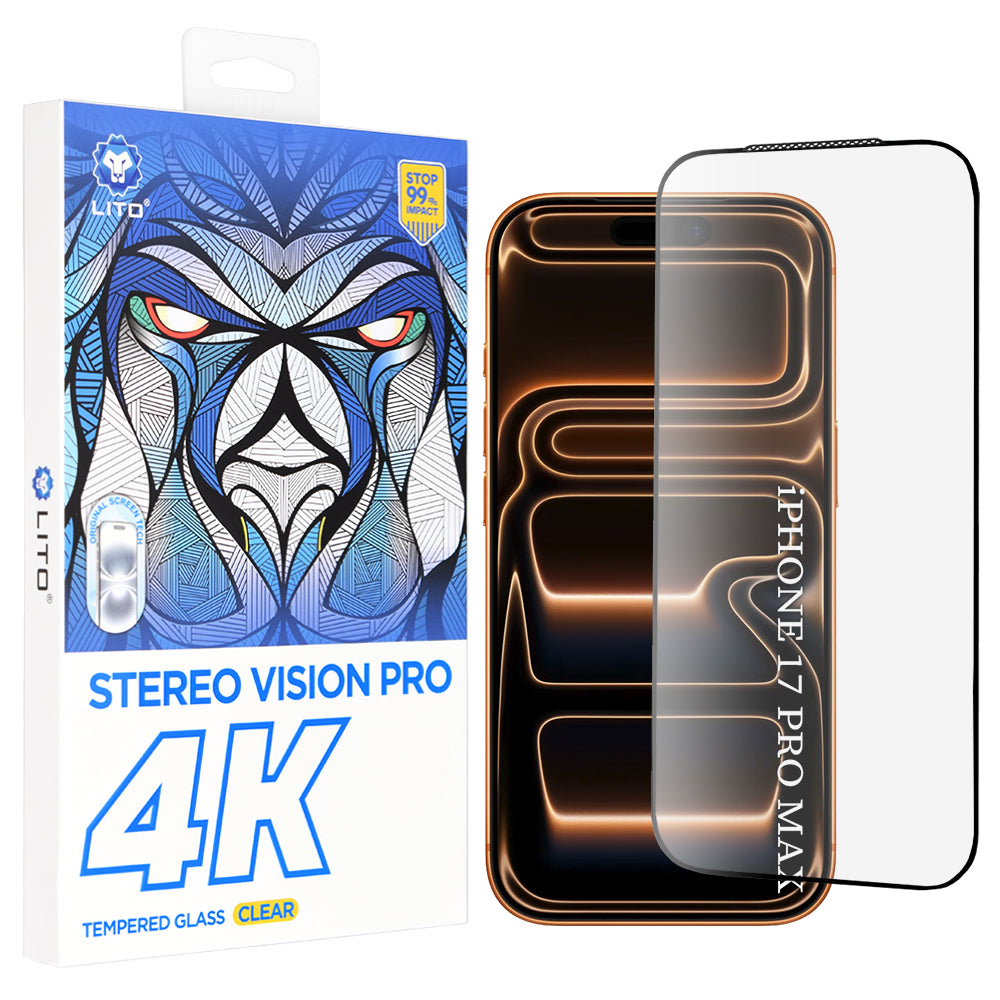 Pellicola Protettiva Schermo Lito D+ Max 4K per Apple iPhone 17 Pro Max, Vetro Temperato, Full Glue, Nera