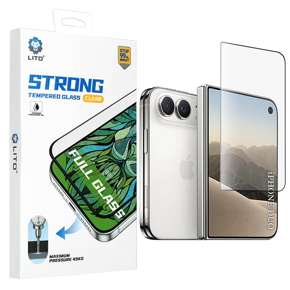 Pellicola protettiva per schermo esterno Lito D+ Max Strong per Apple iPhone Duo, vetro temperato, adesivo completo, nero