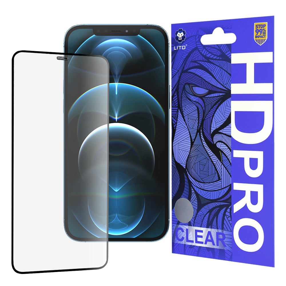 Pellicola protettiva per schermo Lito HD Pro Clear per Apple iPhone 12 Pro Max, Vetro temperato, Colla completa, Nera