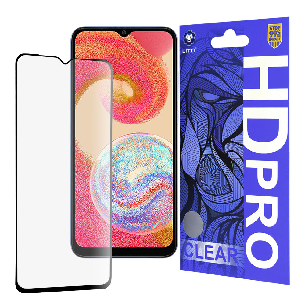 Pellicola protettiva per schermo Lito HD Pro Clear per Samsung Galaxy A04e A042 / M04 M045, Vetro temperato, Full Glue, Nero