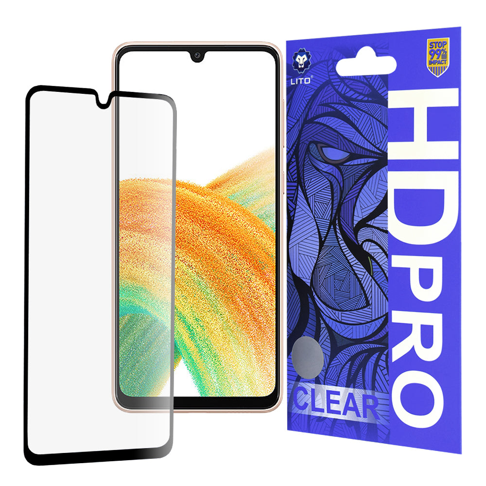 Pellicola protettiva per schermo Lito HD Pro Clear per Samsung Galaxy A33 5G A336, Vetro temperato, Colla completa, Nera