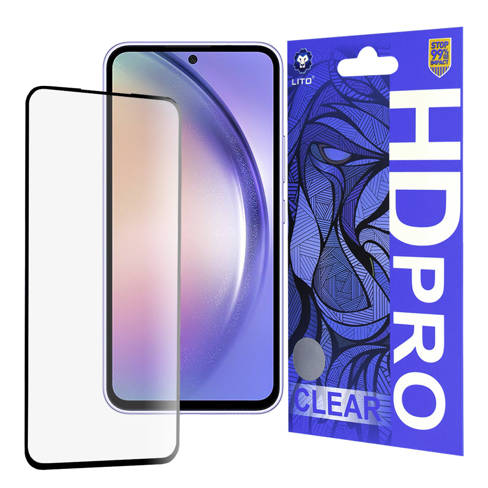 Pellicola protettiva per schermo Lito HD Pro Clear per Samsung Galaxy A54 A546, Vetro temperato, Colla completa, Nera