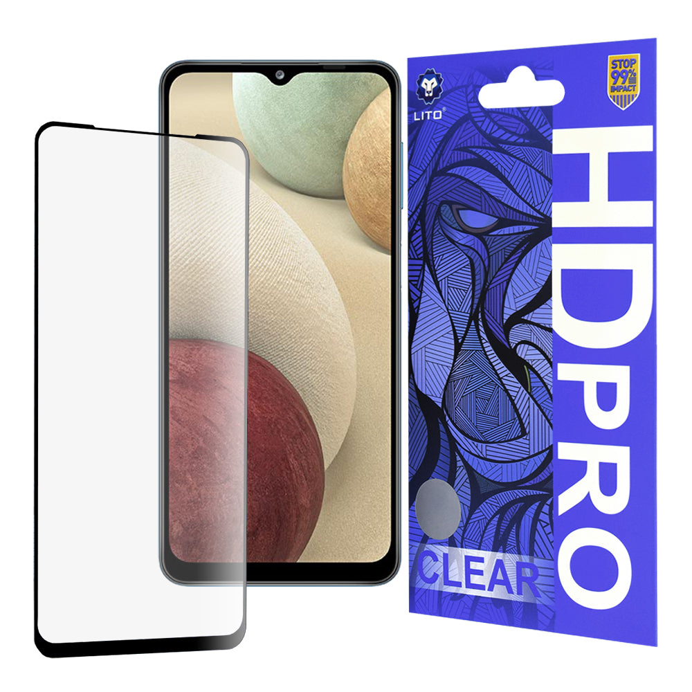 Pellicola protettiva per schermo Lito HD Pro Clear per Samsung Galaxy F12 F127 / A12 Nacho A127 / M02 M022, Vetro temperato, Full Glue, Nero